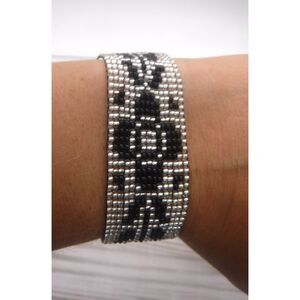 Loom Beaded Bracelet Clear w/ Silver & Black